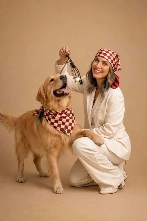 Pañoleta Pet Match mujer cuadros vino