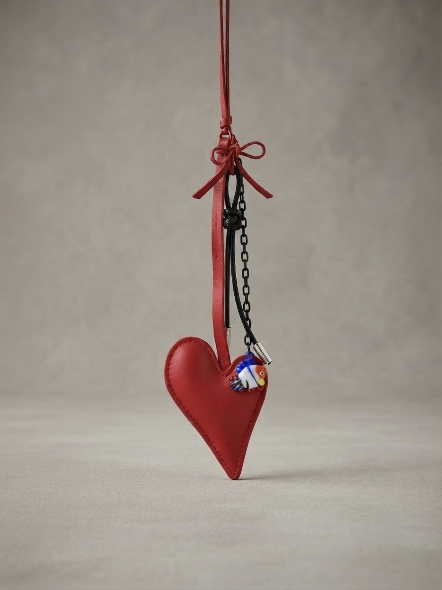 Llavero corazón rojo con dije pajarito
