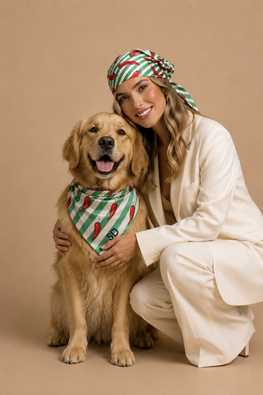 Pañoleta Pet Match mujer rayas verdes